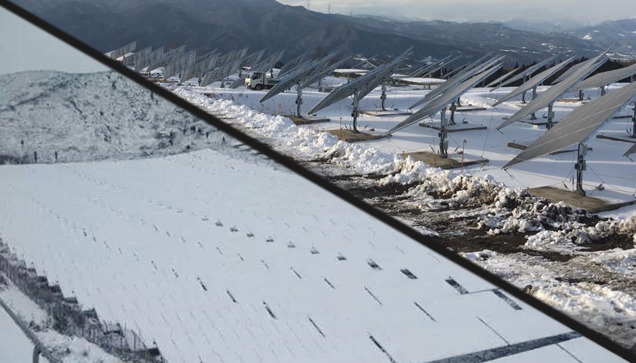 Dual-axis iPV tracker by Bigsun Energy Technology can dump snows on PV panels in winter, compared to fixed type panels covered with snows. The best solar tracker system in the world.